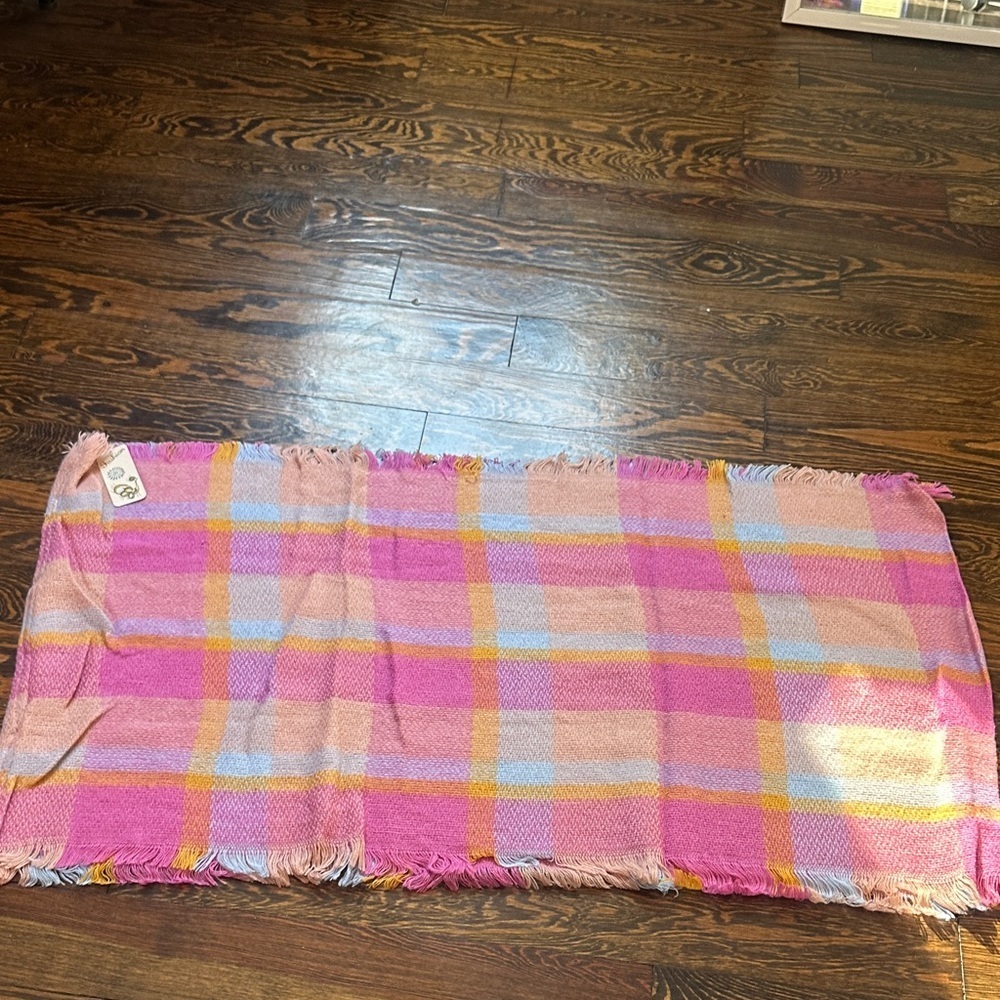 Pink and Yellow Plaid Infinity Scarf NWT